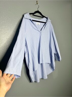 Calypso St. Barth Pale Blue V-Neck Oversized Tunic Pullover Linen Blend XXL